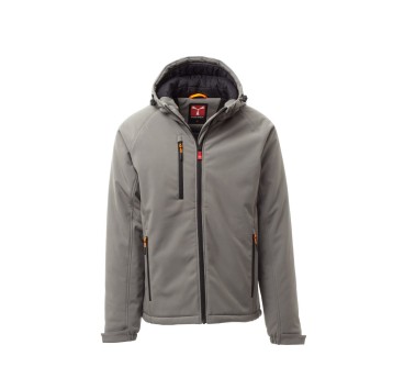 KURTKA OCIEPLANA SOFTSHELL Z KAPTUREM MĘSKA GALE PAD - ZADYMIONY/CZARNY
