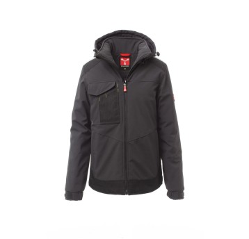 KURTKA OCIEPLANA SOFTSHELL Z KAPTUREM MĘSKA PERFORMER PAD - ANTRACYTOWY/CZARNY