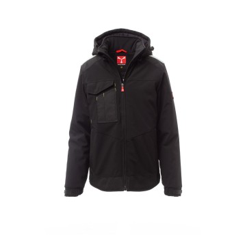 KURTKA OCIEPLANA SOFTSHELL Z KAPTUREM MĘSKA PERFORMER PAD - CZARNY/CZARNY