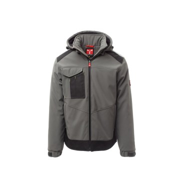 KURTKA OCIEPLANA SOFTSHELL Z KAPTUREM MĘSKA PERFORMER PAD - ZADYMIONY/CZARNY