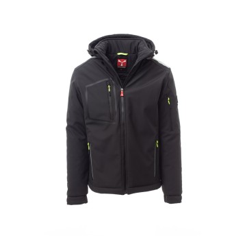 KURTKA OCIEPLANA SOFTSHELL Z KAPTUREM MĘSKA STREAM PAD - ANTRACYTOWY/CZARNY