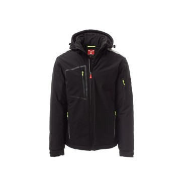 KURTKA OCIEPLANA SOFTSHELL Z KAPTUREM MĘSKA STREAM PAD - CZARNY/CZARNY