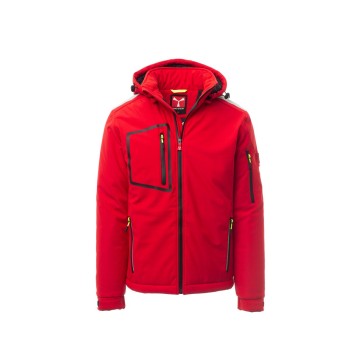 KURTKA OCIEPLANA SOFTSHELL Z KAPTUREM MĘSKA STREAM PAD - CZERWONY/CZARNY