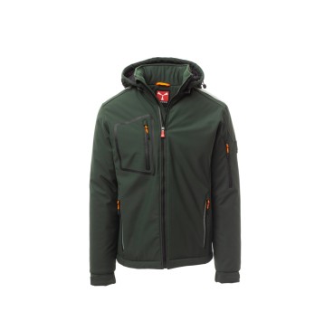 KURTKA OCIEPLANA SOFTSHELL Z KAPTUREM MĘSKA STREAM PAD - LEŚNA ZIELEŃ/CZARNY