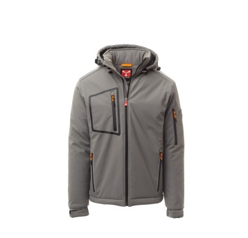 KURTKA OCIEPLANA SOFTSHELL Z KAPTUREM MĘSKA STREAM PAD - ZADYMIONY/CZARNY