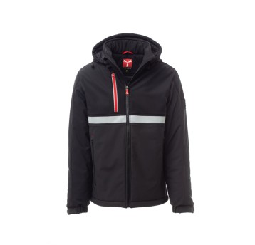 KURTKA OCIEPLANA SOFTSHELL Z KAPTUREM MĘSKA WISE PAD - ANTRACYTOWY/CZARNY