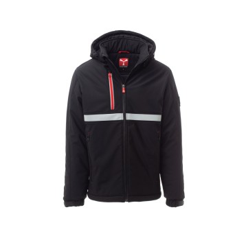 KURTKA OCIEPLANA SOFTSHELL Z KAPTUREM MĘSKA WISE PAD - CZARNY/CZARNY
