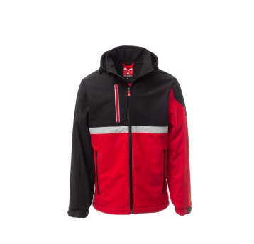 KURTKA OCIEPLANA SOFTSHELL Z KAPTUREM MĘSKA WISE PAD - CZERWONY/CZARNY