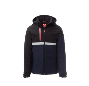 KURTKA OCIEPLANA SOFTSHELL Z KAPTUREM MĘSKA WISE PAD - GRANATOWY/CZARNY