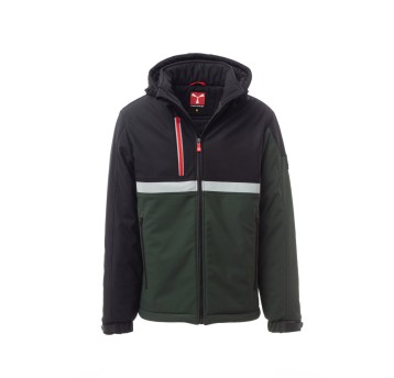 KURTKA OCIEPLANA SOFTSHELL Z KAPTUREM MĘSKA WISE PAD - LEŚNA ZIELEŃ/CZARNY