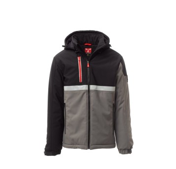 KURTKA OCIEPLANA SOFTSHELL Z KAPTUREM MĘSKA WISE PAD - ZADYMIONY/CZARNY