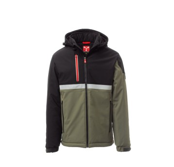 KURTKA OCIEPLANA SOFTSHELL Z KAPTUREM MĘSKA WISE PAD - ZIELONY WOJSKOWY/CZARNY