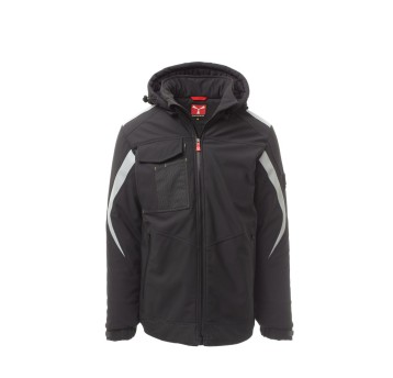 KURTKA OCIEPLANA SOFTSHELL Z KAPTUREM MĘSKA WONDER PAD - ANTRACYTOWY/CZARNY