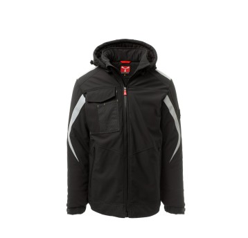 KURTKA OCIEPLANA SOFTSHELL Z KAPTUREM MĘSKA WONDER PAD - CZARNY/CZARNY