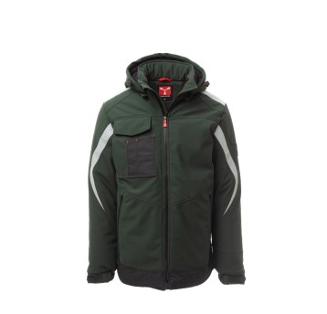 KURTKA OCIEPLANA SOFTSHELL Z KAPTUREM MĘSKA WONDER PAD - LEŚNA ZIELEŃ/CZARNY