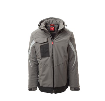 KURTKA OCIEPLANA SOFTSHELL Z KAPTUREM MĘSKA WONDER PAD - ZADYMIONY/CZARNY