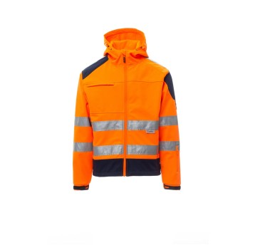 KURTKA ODBLASKOWA SOFTSHELL MĘSKA SHINE 2.0 - POMARAŃCZOWY FLUO/GRANATOWY