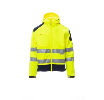 KURTKA ODBLASKOWA SOFTSHELL MĘSKA SHINE 2.0 - ŻÓŁTY FLUO/GRANATOWY