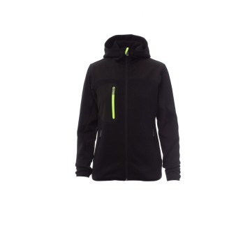 KURTKA SOFTSHELL Z KAPTUREM DAMSKA TRIP LADY - CZARNY/CZARNY-ŻÓŁTY FLUO