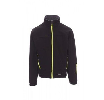 KURTKA SOFTSHELL Z KAPTUREM MĘSKA STORM - CZARNY/ŻÓŁTY NEON