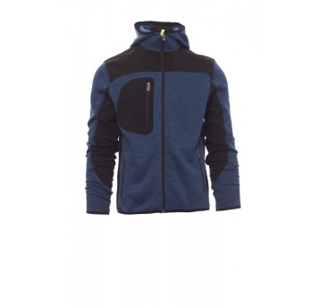 KURTKA SOFTSHELL Z KAPTUREM MĘSKA TRIP - NIEBIESKI MELANŻ/CZARNO-ŻÓŁTY FLUO