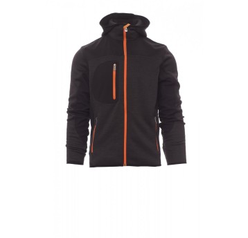 KURTKA SOFTSHELL Z KAPTUREM MĘSKA TRIP - SZARY STALOWY MELANŻ/CZARNO-POMARAŃCZOWY FLUO