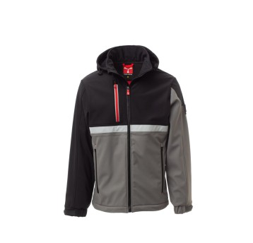 KURTKA SOFTSHELL Z KAPTUREM MĘSKA WISE - ZADYMIONY/CZARNY