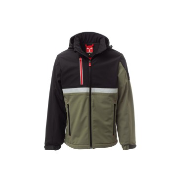 KURTKA SOFTSHELL Z KAPTUREM MĘSKA WISE - ZIELONY WOJSKOWY/CZARNY