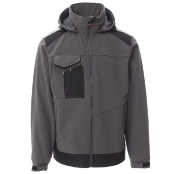 KURTKA SOFTSHELL Z KAPTUREM PERFORMER 2.0 - ZADYMIONY-CZARNY