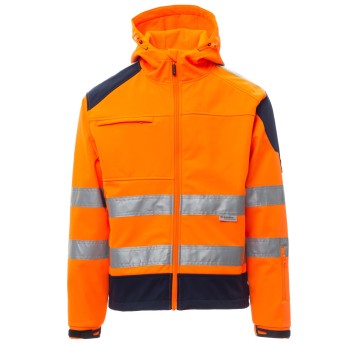 KURTKA SOFTSHELL Z KAPTUREM SHINE 2.0 - POMARAŃCZOWY FLUO-GRANATOWY