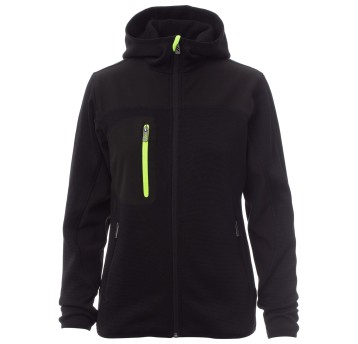KURTKA SOFTSHELL Z KAPTUREM TRIP LADY - CZARNY-CZARNY-ŻÓŁTY FLUO