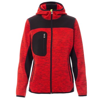 KURTKA SOFTSHELL Z KAPTUREM TRIP LADY - CZERWONY-CZARNO-ŻÓŁTY FLUO