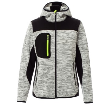 KURTKA SOFTSHELL Z KAPTUREM TRIP LADY - SZARY MELANŻ-CZARNO-ŻÓŁTY FLUO