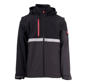 KURTKA SOFTSHELL Z KAPTUREM WISE 2IN1 - ANTRACYTOWY-CZARNY