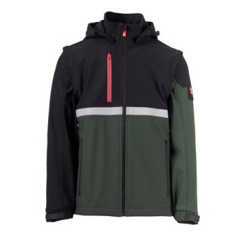 KURTKA SOFTSHELL Z KAPTUREM WISE 2IN1 - LEŚNA ZIELEŃ-CZARNY