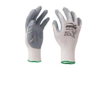 RĘKAWICA POLIESTROWA POWLEKANA NITRYLEM SKILL NF1 - BIAŁY/SZARY