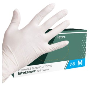 RĘKAWICE DIAGNOSTYCZNE I OCHRONNE, LATEKSOWE LEKKO PUDROWANE 100 SZT