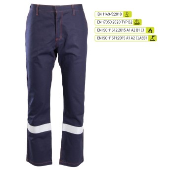 SPODNIE DO PASA PROFFLAM ANTISTATIC ODBLASK KAT.II - GRANATOWY