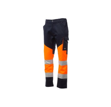 SPODNIE ODBLASKOWE CAŁOROCZNE UNISEX WORKING - POMARAŃCZOWY FLUO/GRANATOWY