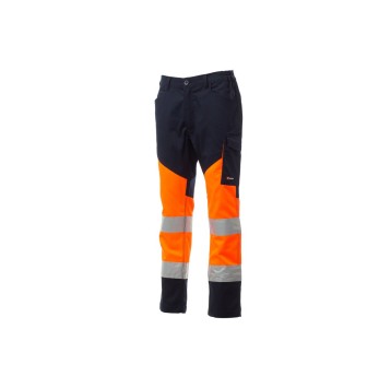 SPODNIE ODBLASKOWE LETNIE UNISEX WORKING SUMMER - POMARAŃCZOWY FLUO/GRANATOWY