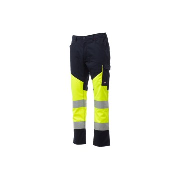 SPODNIE ODBLASKOWE LETNIE UNISEX WORKING SUMMER - ŻÓŁTY FLUO/GRANATOWY