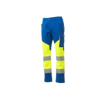SPODNIE ODBLASKOWE LETNIE UNISEX WORKING SUMMER - ŻÓŁTY FLUO / KRÓLEWSKI NIEBIESKI