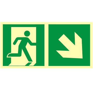 ZNAK EWAKUACYJNY - KIERUNEK DO WYJŚCIA EWAKUACYJNEGO - W DÓŁ W PRAWO - AAE 108 CE PS
